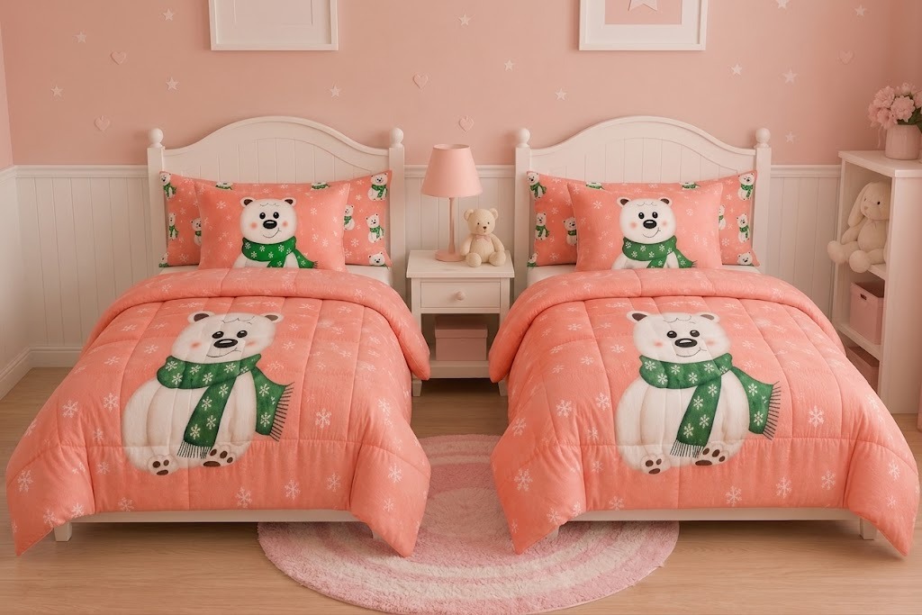 Printed Flannel Double Face Comforter  SET (6) PCS  (Kids) - Nefertity